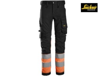 Snickers-6334-High-Vis-Klasse 1-Stretch-Werkbroek_0455-Black-High-Visabilty-Orange-Voorkant
