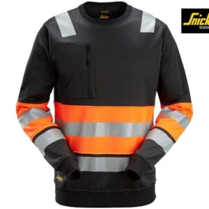 Snickers-8031-High-Vis-Klasse 1-Sweatshirt-0455-Black-High-Visibility-Orange-Voorkant
