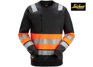 Snickers-8031-High-Vis-Klasse 1-Sweatshirt-0455-Black-High-Visibility-Orange-Voorkant