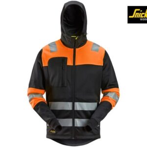 Snickers-8038-High-Vis-Klasse 1-Hoodie-met-Rits-0455-Black-High-Visibility-Orange-Voorkant