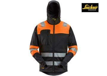 Snickers-8038-High-Vis-Klasse 1-Hoodie-met-Rits-0455-Black-High-Visibility-Orange-Voorkant