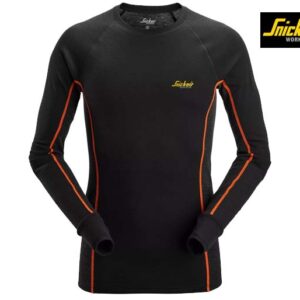 Snickers-9480-Merino-Basislaag-Stay-Warm-Top_0498_Black:Anthracite Grey-Voorkant