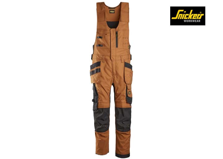 Snickers-6014-AllroundWork, Canvas Stretch One-Piece Werkbroek met Holsterzakken_1204-Brown:Black-Voorkant