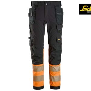Snickers-6231-High-Vis, Klasse 1, 4-Way Stretch Werkbroek met Holsterzakken_0455-Black:High Visibility Orange-Voorkant